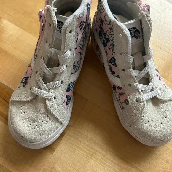 Vans Kids High-Top Sneakers - Pink and Cream with Fun Print - Picture 2 of 3
